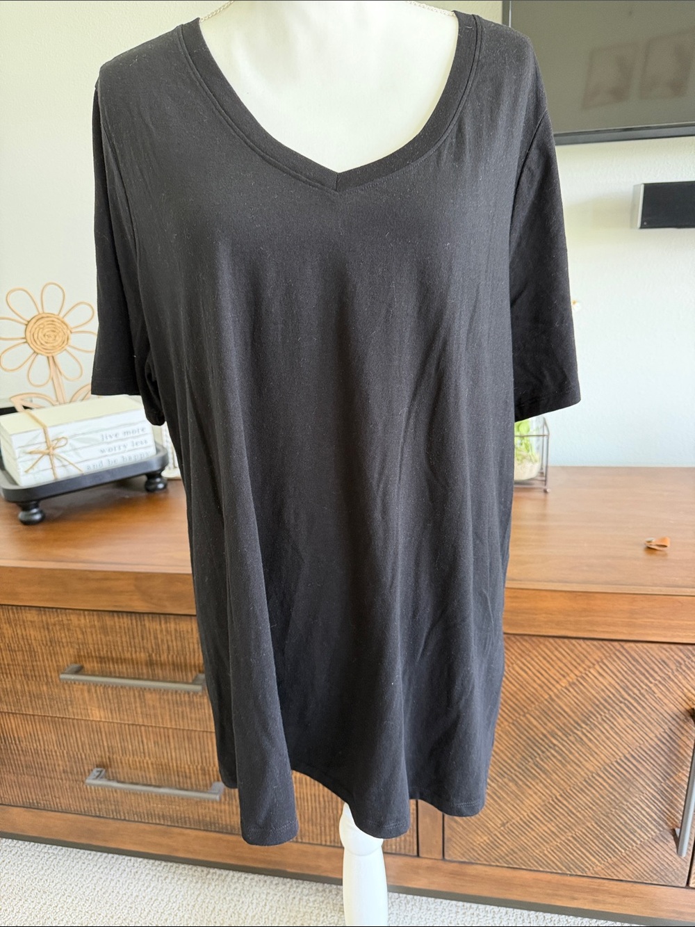 Lane Bryant Black V-Neck Classic Sleeve Tee